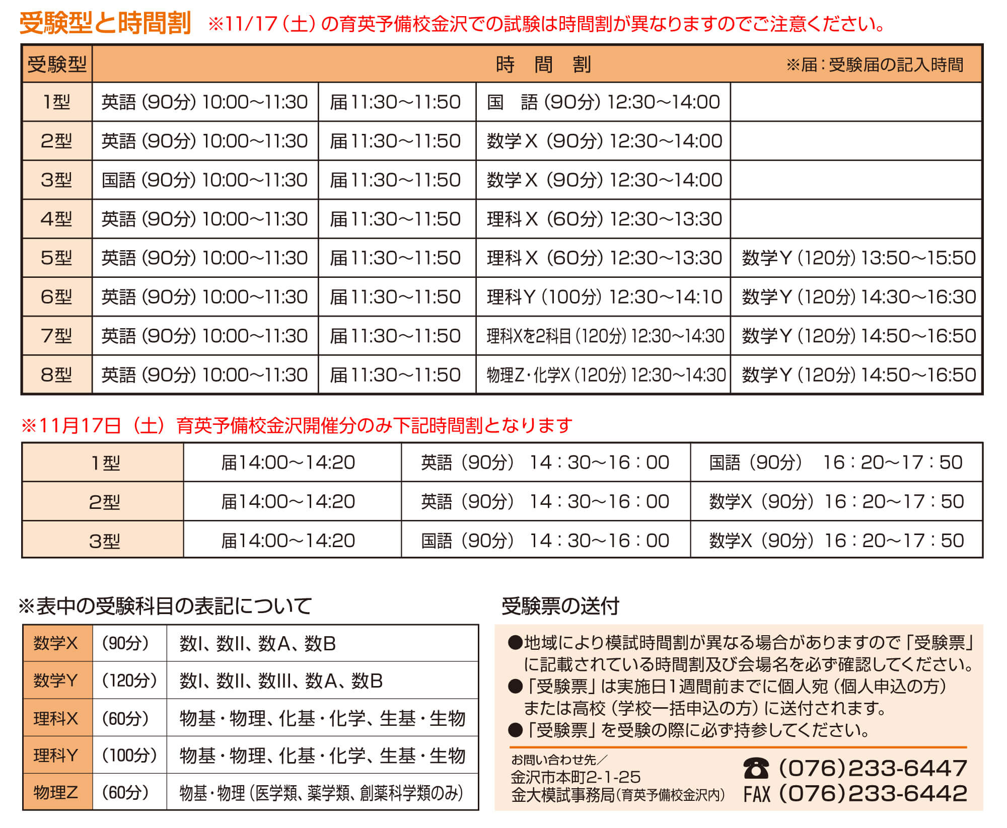 受験型と時間割